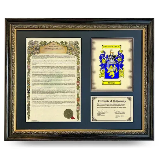Heavyn Framed Surname History and Coat of Arms- Heirloom