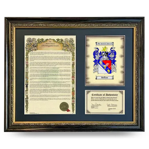 Heffner Framed Surname History and Coat of Arms- Heirloom