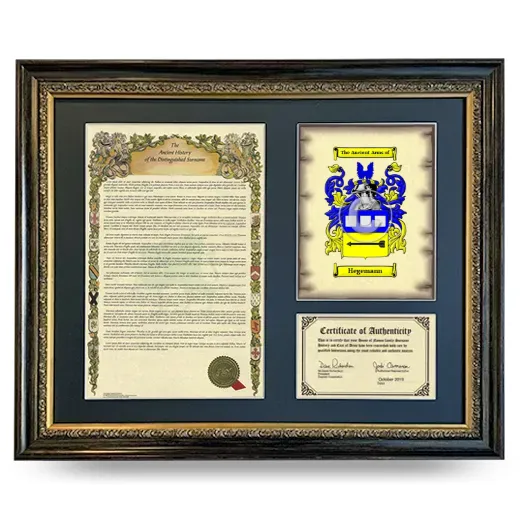 Hegemann Framed Surname History and Coat of Arms- Heirloom