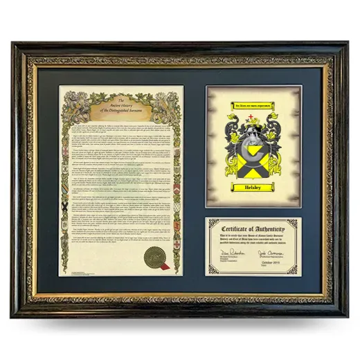 Helsley Framed Surname History and Coat of Arms- Heirloom