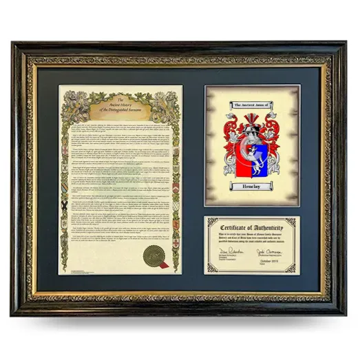 Henclay Framed Surname History and Coat of Arms- Heirloom