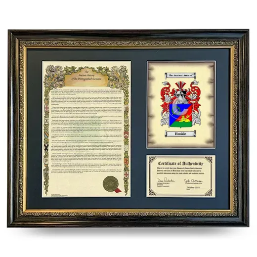 Henkle Framed Surname History and Coat of Arms- Heirloom