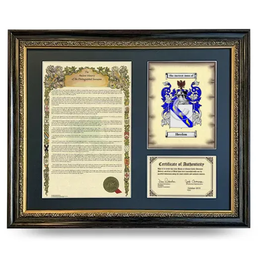 Herdon Framed Surname History and Coat of Arms- Heirloom