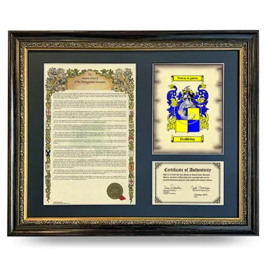 Hoddelay Framed Surname History and Coat of Arms- Heirloom