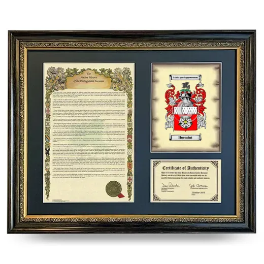 Hoemint Framed Surname History and Coat of Arms- Heirloom