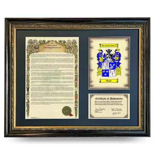Hoger Framed Surname History and Coat of Arms- Heirloom