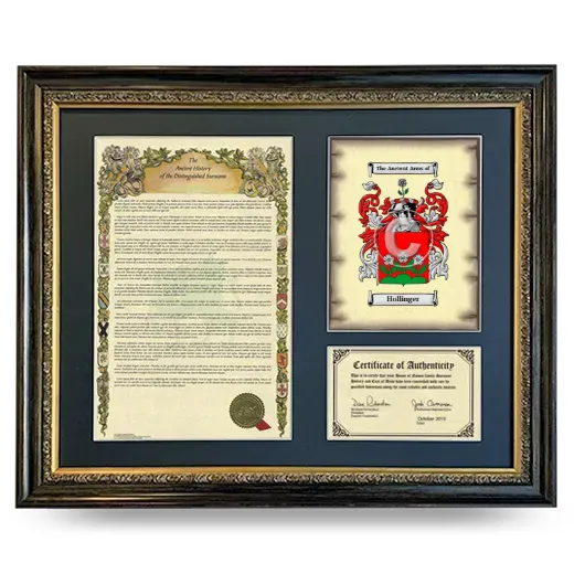 Hollinger Framed Surname History and Coat of Arms- Heirloom