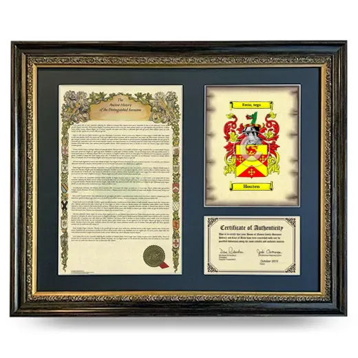 Houten Framed Surname History and Coat of Arms- Heirloom