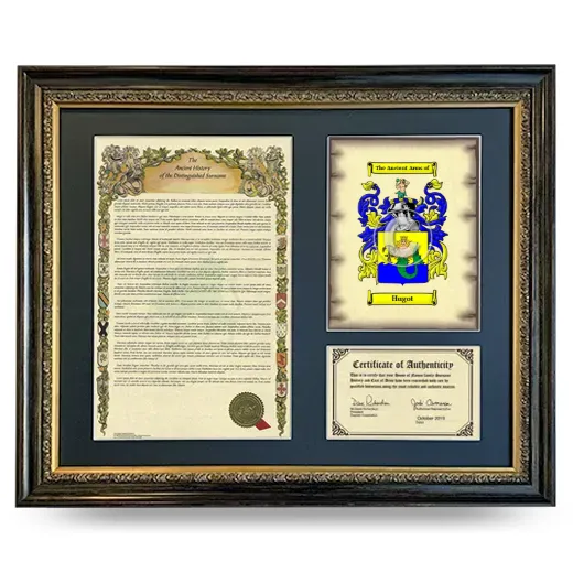 Hugot Framed Surname History and Coat of Arms- Heirloom