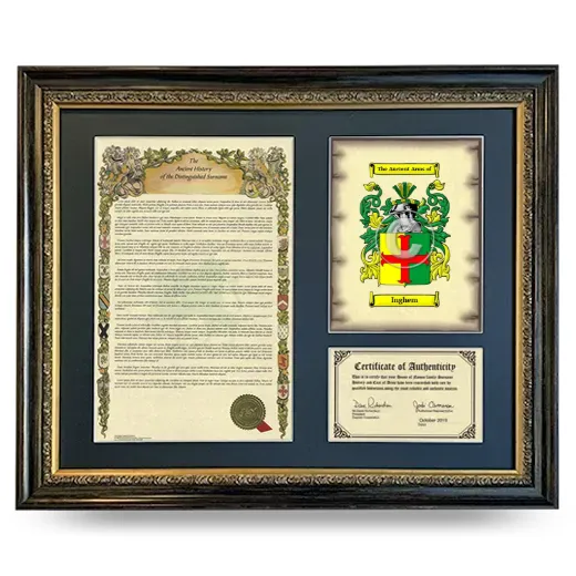 Inghem Framed Surname History and Coat of Arms- Heirloom
