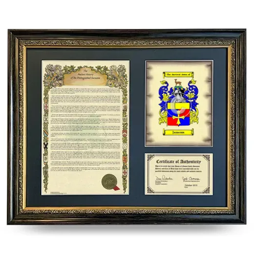 Jansons Framed Surname History and Coat of Arms- Heirloom