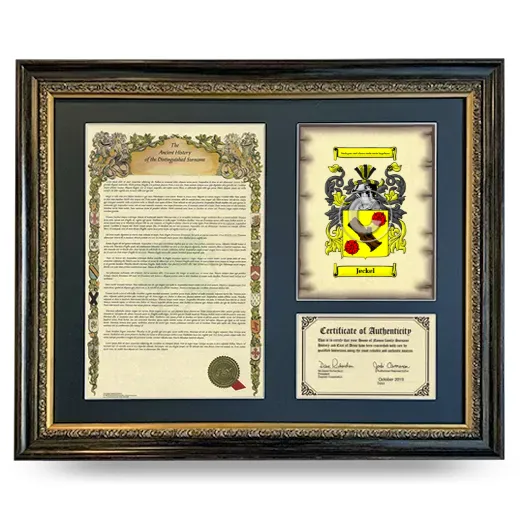 Jeckel Framed Surname History and Coat of Arms- Heirloom