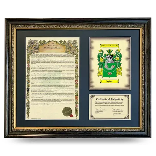 Jepher Framed Surname History and Coat of Arms- Heirloom