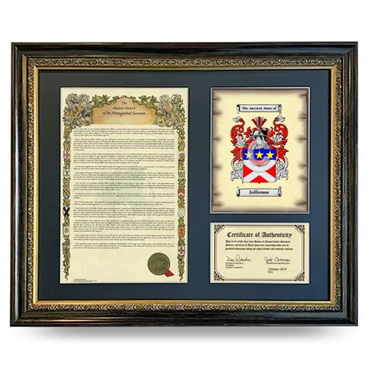 Jullienne Framed Surname History and Coat of Arms- Heirloom