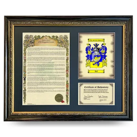 Kal Framed Surname History and Coat of Arms- Heirloom
