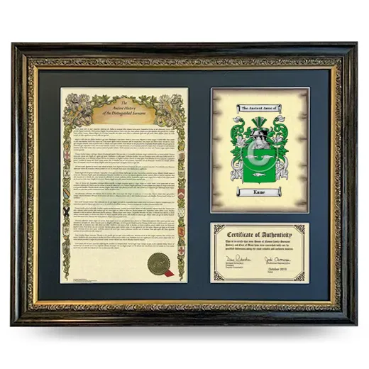 Kane Framed Surname History and Coat of Arms- Heirloom