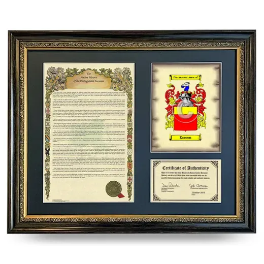 Karoon Framed Surname History and Coat of Arms- Heirloom