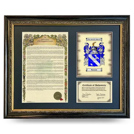 Kasson Framed Surname History and Coat of Arms- Heirloom