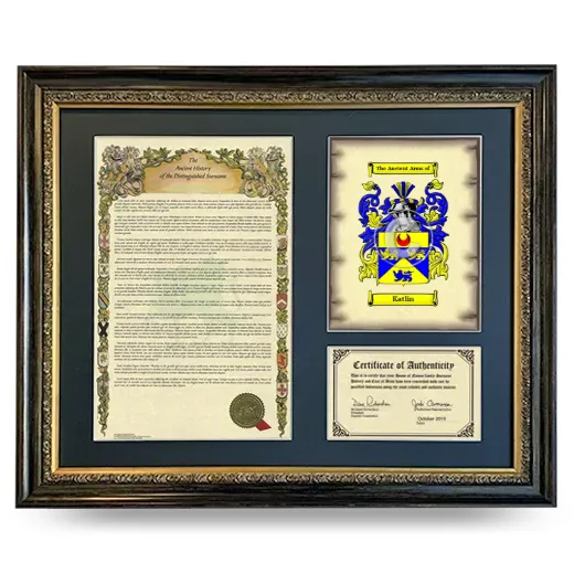 Katlin Framed Surname History and Coat of Arms- Heirloom
