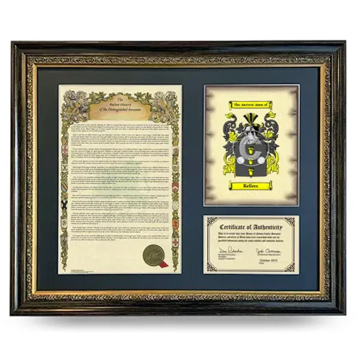 Kellers Framed Surname History and Coat of Arms- Heirloom
