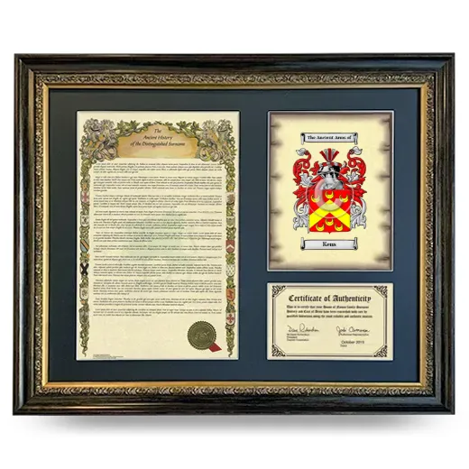 Kens Framed Surname History and Coat of Arms- Heirloom