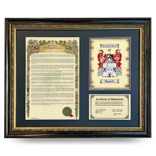 Kingsmile Framed Surname History and Coat of Arms- Heirloom