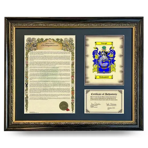 Kirkendall Framed Surname History and Coat of Arms- Heirloom