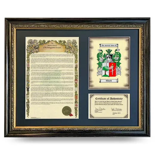 Klinck Framed Surname History and Coat of Arms- Heirloom