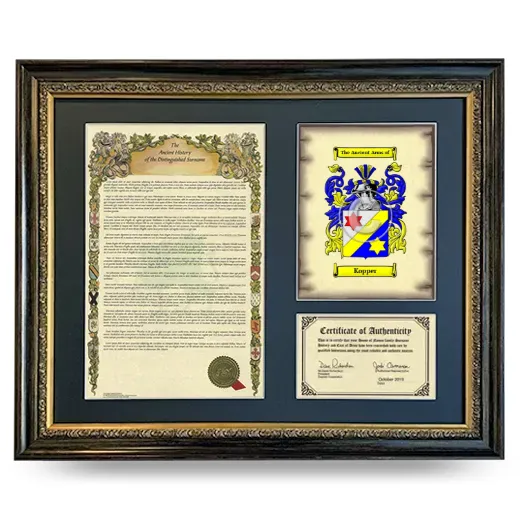 Kopper Framed Surname History and Coat of Arms- Heirloom