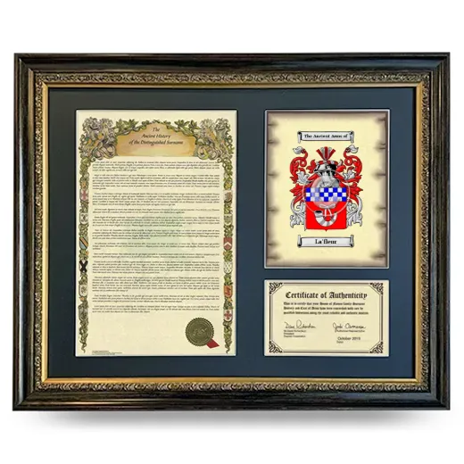 La'fleur Framed Surname History and Coat of Arms- Heirloom