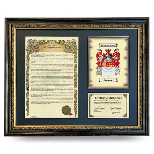 Ladymen Framed Surname History and Coat of Arms- Heirloom