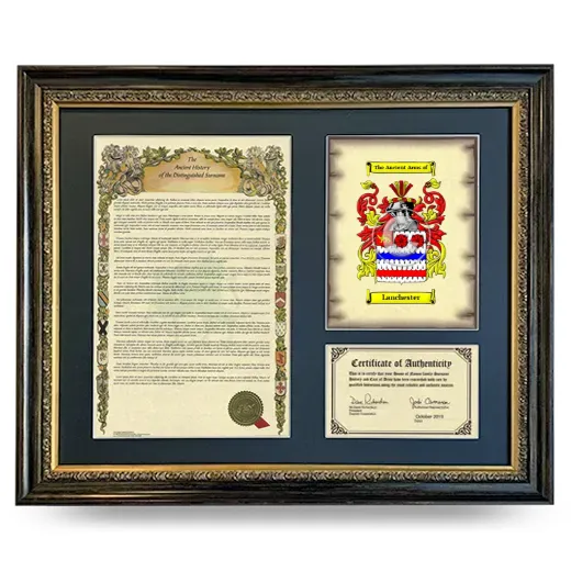 Lanchester Framed Surname History and Coat of Arms- Heirloom