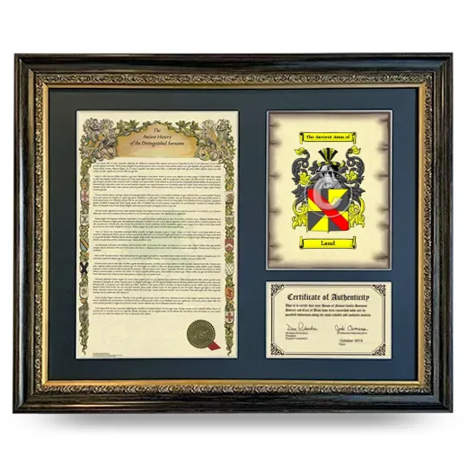 Land Framed Surname History and Coat of Arms- Heirloom