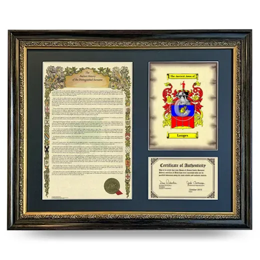 Langes Framed Surname History and Coat of Arms- Heirloom