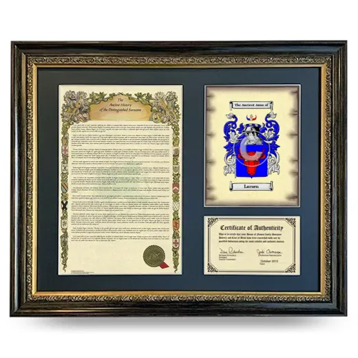 Larsen Framed Surname History and Coat of Arms- Heirloom