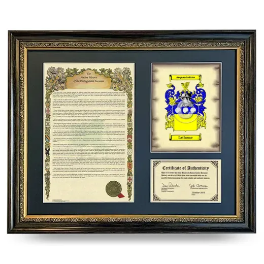 Lathome Framed Surname History and Coat of Arms- Heirloom