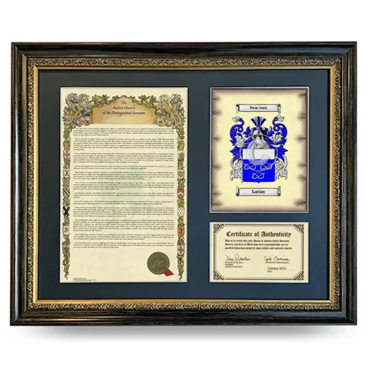 Latier Framed Surname History and Coat of Arms- Heirloom