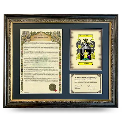Laurore Framed Surname History and Coat of Arms- Heirloom