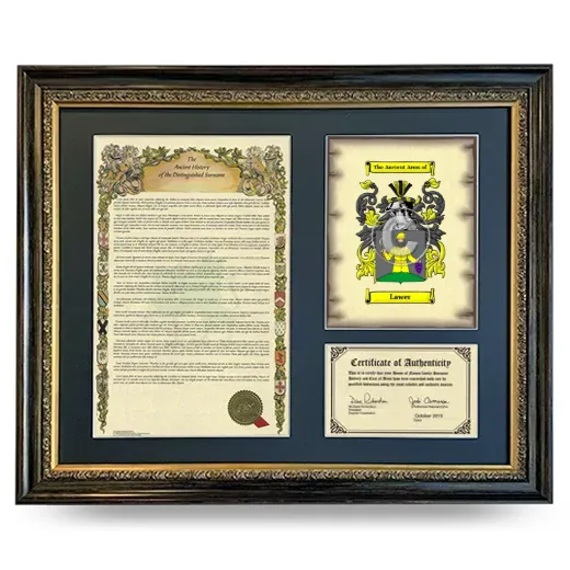 Lawer Framed Surname History and Coat of Arms- Heirloom