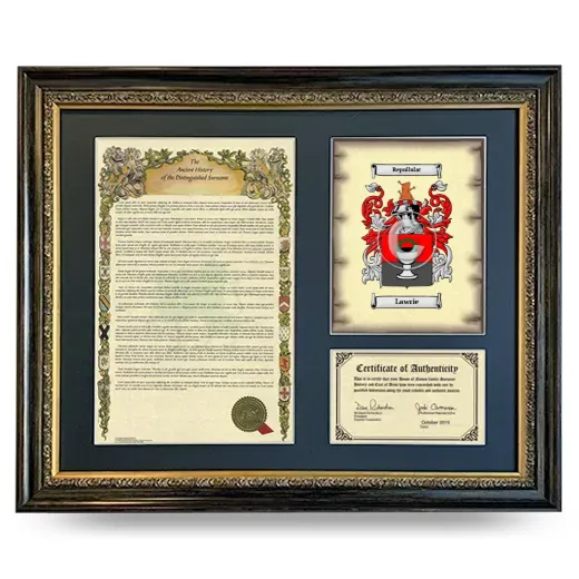 Lawrie Framed Surname History and Coat of Arms- Heirloom