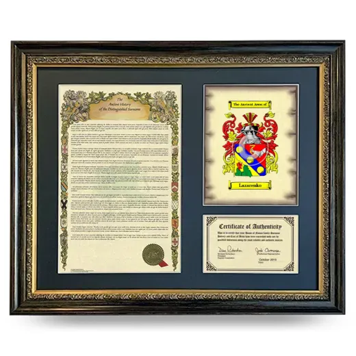 Lazarenko Framed Surname History and Coat of Arms- Heirloom
