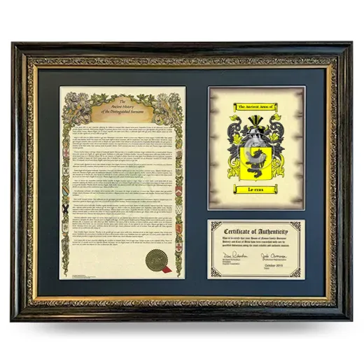Le cras Framed Surname History and Coat of Arms- Heirloom