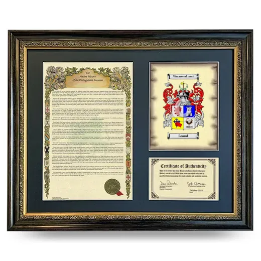 Leand Framed Surname History and Coat of Arms- Heirloom