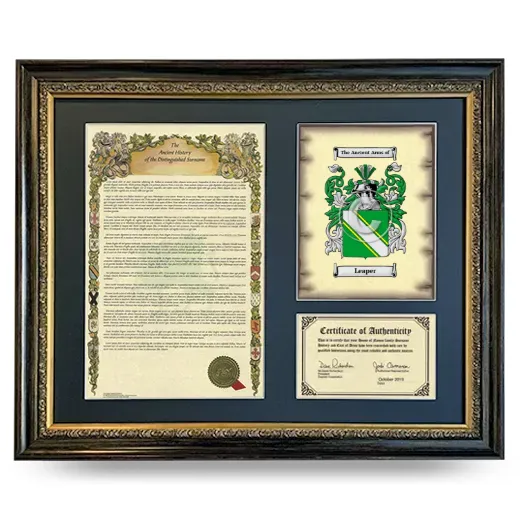 Leaper Framed Surname History and Coat of Arms- Heirloom