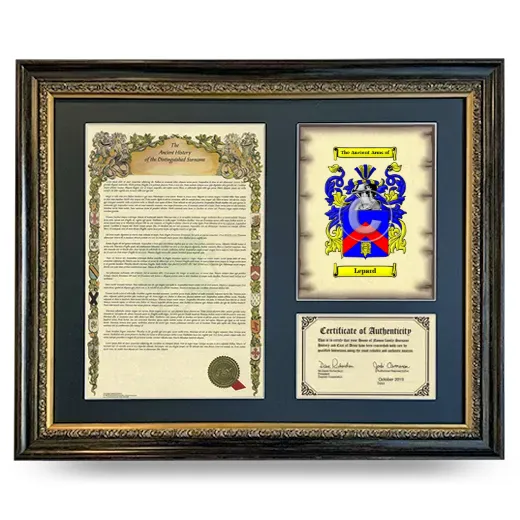 Lepard Framed Surname History and Coat of Arms- Heirloom