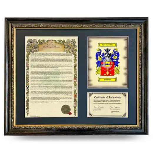 Lesieur Framed Surname History and Coat of Arms- Heirloom