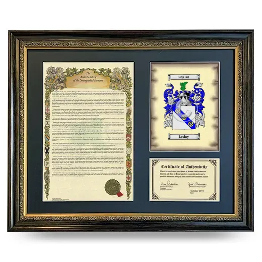 Leslay Framed Surname History and Coat of Arms- Heirloom