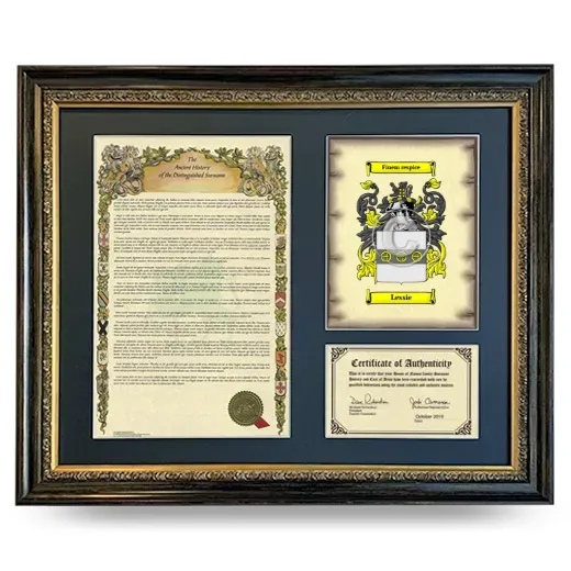 Lessie Framed Surname History and Coat of Arms- Heirloom