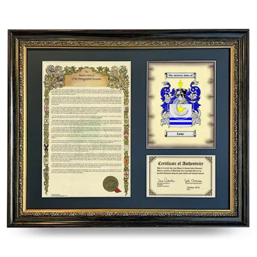 Leur Framed Surname History and Coat of Arms- Heirloom