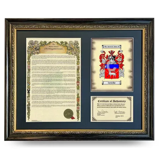 Levecke Framed Surname History and Coat of Arms- Heirloom